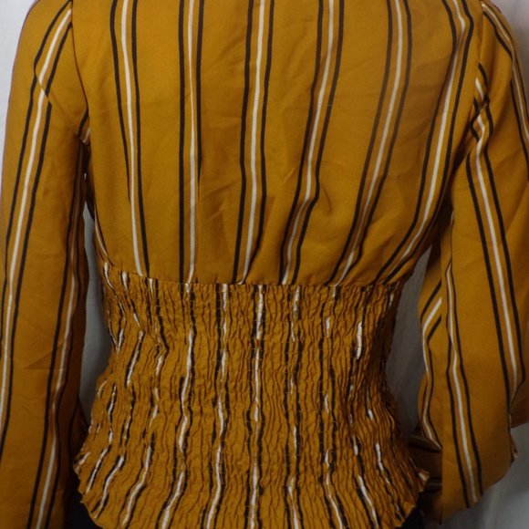 Mustard Yellow Deep V-neck Blouse with Slits in Sleeves (L) (Tag still attached) - Picture 4 of 4